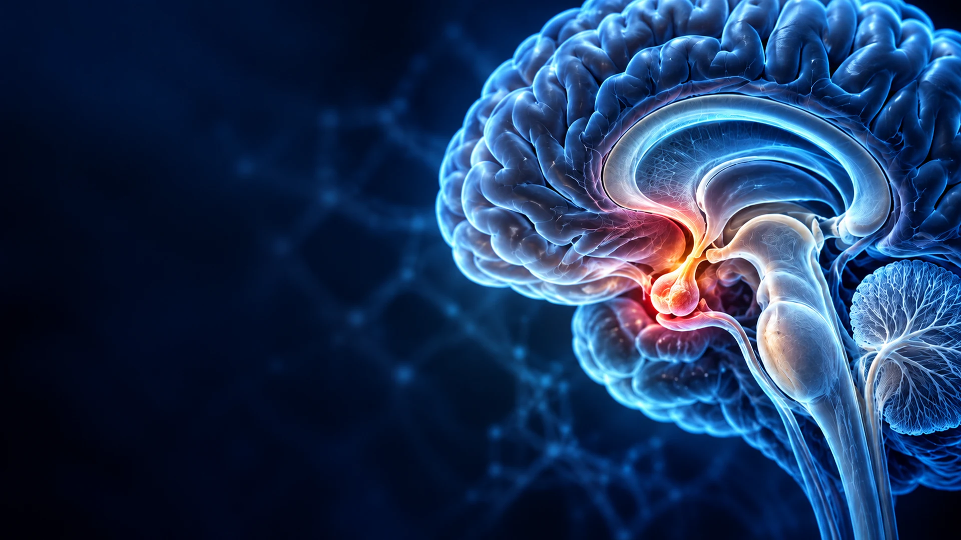 Detailed 3D medical illustration of the human brain highlighting the pituitary gland beneath the hypothalamus, representing pituitary cancer awareness.